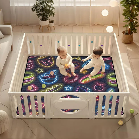 KUEJOP 50x50 inch Tummy Cute Neon Food Baby Play Mat for Floor, Playpen Mat,Thicken Soft Non-Slip Time Mat for Toddlers