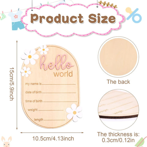 Gosknor Baby Announcement Sign, Wooden Hello World Newborn Welcome Sign Personalized Birth Announcement Board for Baby