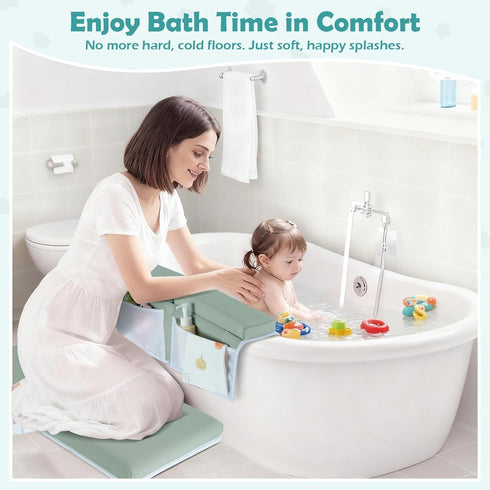 Elbow Set, 1.5 Inch Baby Bath Kneeler and Rest Pad Thick Memory Foam Soft Bath Kneeler with Bath Toys Organizer