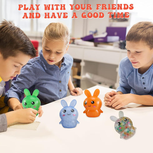 FauKait Essentials,4pcs Easter Basket Stuffers,Easter Basket Squishy Easter Bunny Stress Balls for Adults,Easter Stress
