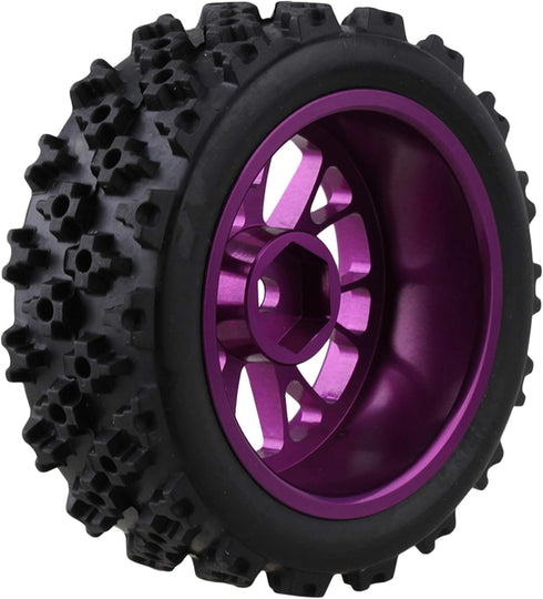Mxfans Black Flower Pattern Rubber Tyres with Purple Y-Shape Aluminum Alloy Wheel Rims for RC 1:10 Racing Car