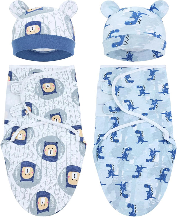 Cinaci 2 Pack Adjustable Soft Cotton Blend Newborn Baby Receiving Swaddle Blankets