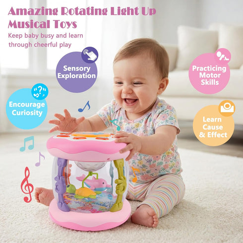 0-6 Tummy 0-3 4 5 6 7 8 9 10 11 12 1 Baby Toys Months, Newborn Aquarium Ocean Rotating Projector Music Light Up Toy