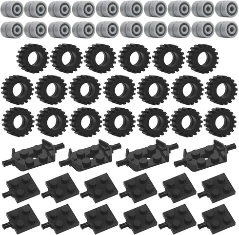 Tires Wheels and Axles Sets, 56 Pieces Brick Accessories for Classic Building Block Toys, Car Truck Wheels Parts