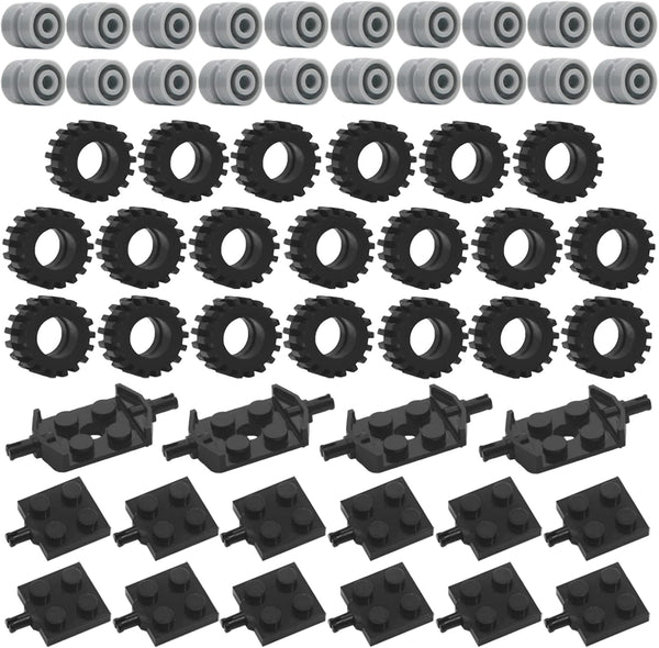 Tires Wheels and Axles Sets, 56 Pieces Brick Accessories for Classic Building Block Toys, Car Truck Wheels Parts