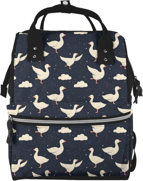 DXITROMI Baby Doll Diaper Bag Backpack - White Cute Goose Print Mommy Bag,