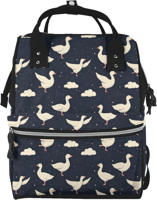 DXITROMI Baby Doll Diaper Bag Backpack - White Cute Goose Print Mommy Bag,