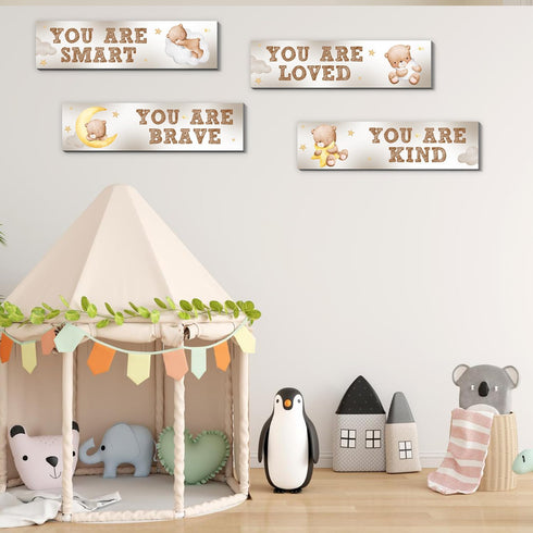 MJSXY Boy,4PCS Bear Nursery Wall Decor,Wooden Bear Wall Art for Baby Cute Boy Room Decor for Nursery Themes Bathroom