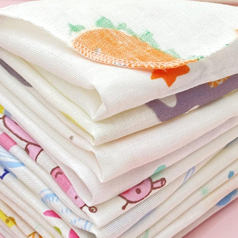 hejhncii 10Pcs Set Baby Washcloths Cute Cartoon Print Double Layer Gauze Infant Face Towel Reusable Wipes Absorbent