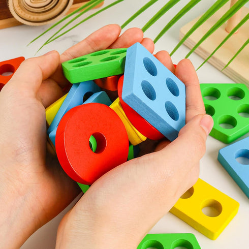 LovesTown 20PCS Montessori Toys, Wooden Sensory Stacking Sorting Toys for Toddlers Kids Birthday Gifts