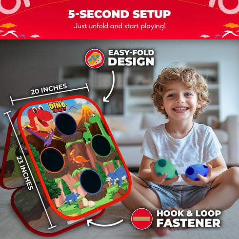 2-in-1 5-Second Setup Set Swooc Games - Dino Frenzy | Corn Hole Games for Kids | | Dinosaur Bean Bag Toss Game for Kids