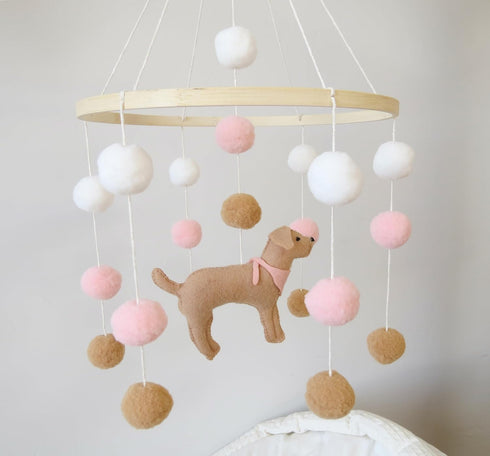 Goukurlsma Baby Crib Mobile for Girls Boys Dog Theme Baby Mobile for Crib Mobile for Bassinet with Felt Ball, Pink