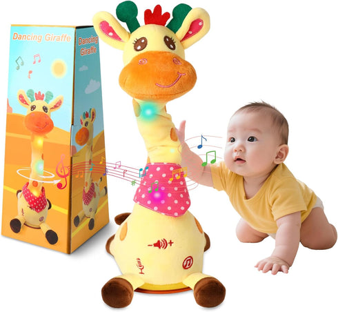 JISONCASE Talking Dancing Giraffe Baby Toy, Adjustable Volume Tummy Time Toy Repeating What
