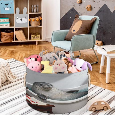 Drekrid Large Storage Baskets - Seal Bathtub Nursery Organizer Bin Box with Handles Collapsible Round Laundry Hamper