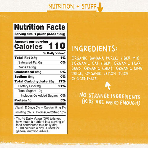3.5 oz. (Pack 10) Pumpkin Tree Organics Fruit Snack Pouch, Banana + Fiber + a Squeeze of Lime