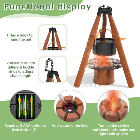 Set, Set 3+ Kids Camping Toy Pretend Play Cooking with Spray Stove, Food Toys, Tableware, Outdoor Toddler Campfire Toys