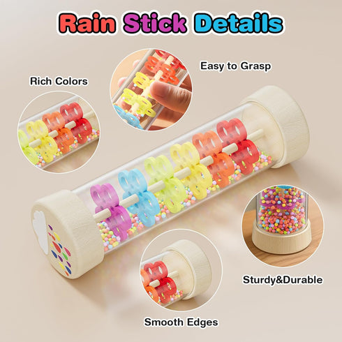 Flwedora 6-12 1 7.7 Rain Stick, Montessori Baby Toys for Months Year Old, Wooden Rainmaker Baby Rattle Sensory Toys
