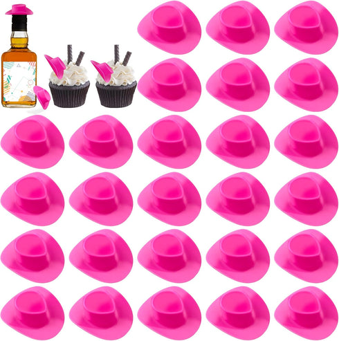 30PCS Plastic Mini Western Cowboy Cowgirl Hat - Cute Miniature Hat for Party Accessories Toy Doll Dress Up (Pink)