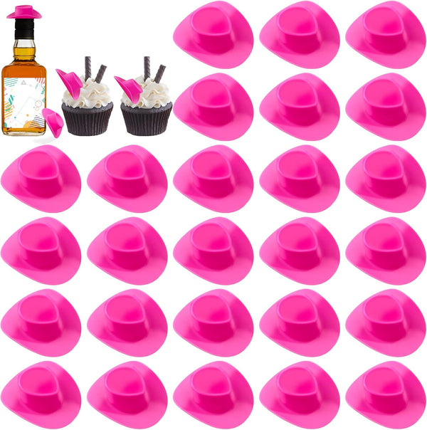 30PCS Plastic Mini Western Cowboy Cowgirl Hat - Cute Miniature Hat for Party Accessories Toy Doll Dress Up (Pink)