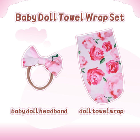 BABESIDE Reborn Baby Doll Blanket with Doll Headband for 17-22 Inch Babydolls, Baby Doll Wrap Towel Set