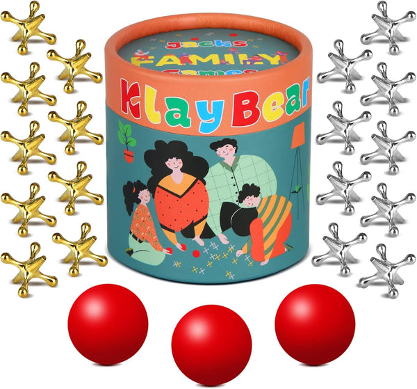 Jacks Game with Ball, Retro Vintage Jax Game for Kids and Adults, Classic Board Game with 18 Metal Jacks