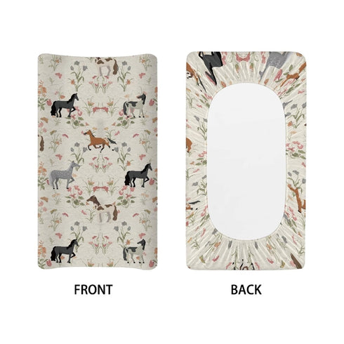 Horse Flower Changing Pad Cover, Toddler Baby Girls Boys, Soft Breathable Stretchy Diaper Change Table Sheet