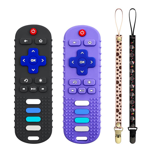 2-Pack Silicone Baby Teething Toys, Fire TV Remote Shape for 6-18 Months Infant Educational Sensory Toy