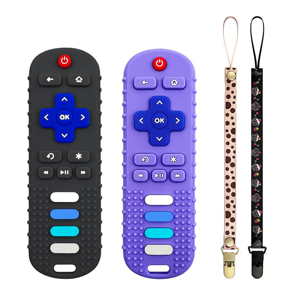 2-Pack Silicone Baby Teething Toys, Fire TV Remote Shape for 6-18 Months Infant Educational Sensory Toy