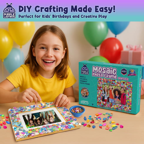PURPLE LADYBUG DIY Mosaic Photo Frame Craft Kit - Summer Activities for Kids & Teens, Arts & Crafts for Girls 8-12