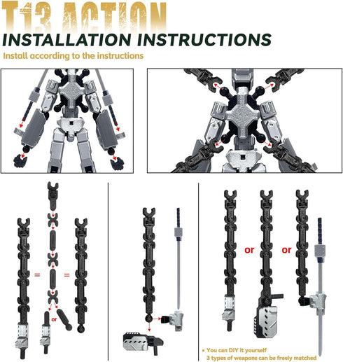 PkghoKids 8 inch T13 Set,T 13 T-13,Desktop (Assembly Completed) Action Figure Action Figure Multi-Articular Mobile