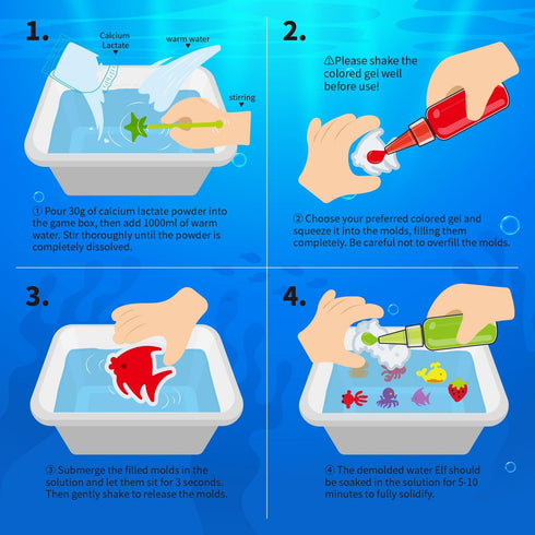 PULASIDO 12 &12 4 5 6 7 3+(Blue) Magic Water Toy Elf Kit,Aqua Fairy Water Gel Kit Magic Gels Molds Make Your Own Water