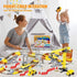 Set, 2 Construction Race Tracks Flexible Train Tracks w/ Electric Construction Race Vehicles w/Lights, STEM Engineering