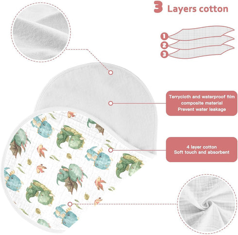 Burbuja Cute Dragon Muslin Baby Burp Cloths, Soft & Absorbent Cotton Rags for Newborn Boys & Girls, 2 Pack