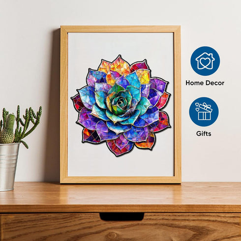 500 16.4'' 16.7'' Delobil Stained Glass Succulent Wooden Puzzles for Adults, Pieces Mandala Jigsaw Puzzles, Unique