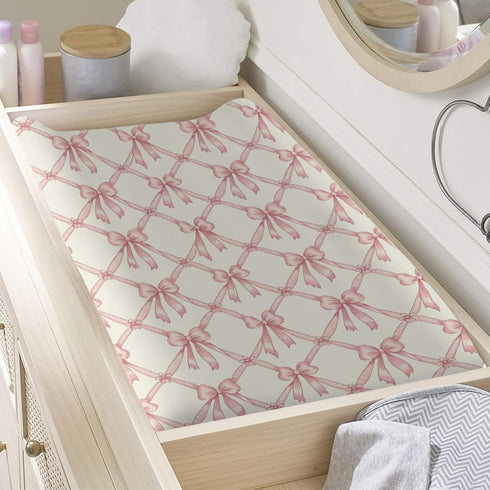 KuphiL10C Girls-16x32 Cute Bows Flowers Pattern Baby Changing Pad Cover, Unisex Bows Nursery Diaper Changing Table Pad