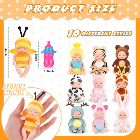 10 4 Inch Set 10 3+ Retrowavy Pcs Mini Baby Dolls Realistic Tiny Baby Doll Animal Clothes Cute Infant Figurine Gifts