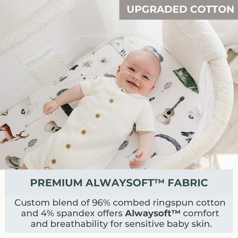 2 Pack Pobibaby - Premium Bassinet Sheets for Standard Bassinets - Ultra-Soft Cotton Blend, Stylish Woodland Pattern