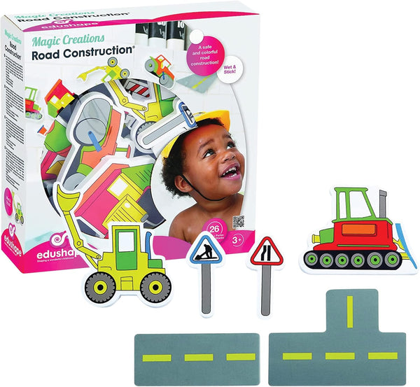 Edushape Magic Creations Bath Tub Activity Play Set, Road Construction Foam Sticker Imaginative
