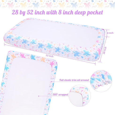 100% 52" 28" Unicorn Fitted Crib Sheet - Soft Microfiber, x Crib Mattress Sheet, Breathable & Hypoallergenic Baby