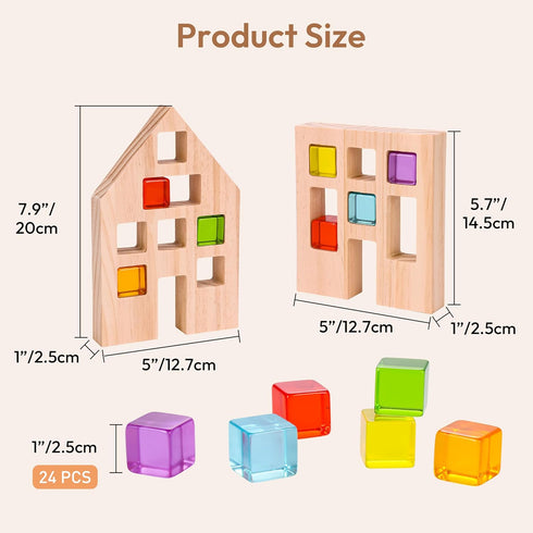 Wooden Building Blocks Set for Kids, 24 PCS Rainbow Gem Cubes Stacking Blocks, Montessori Stacking Toy for Ages 3-6