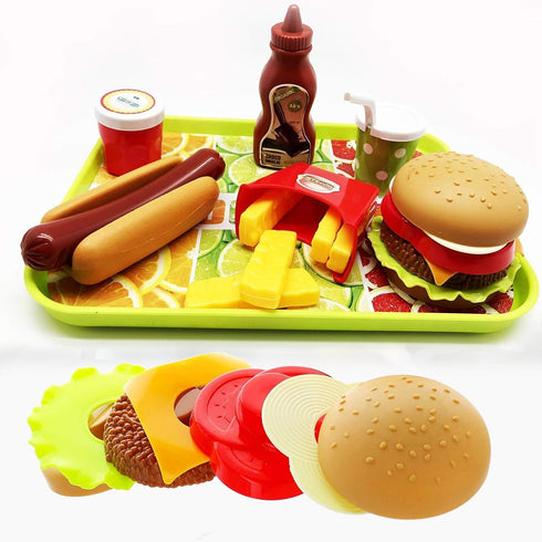 GiftExpress Burger & Hot Dog Fast Food Cooking Play Set for Kids