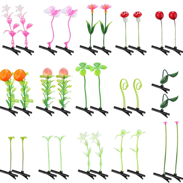 30 Pcs Mixed Style Bean Sprout Hair Clips, Plant Hairpins & Butterfly Headwear for Women and Girls
