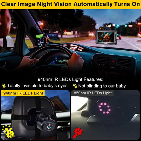 AMTIFO 2Mins 360 Baby Car Camera Easy Install: Clear Night Vision Plug-Play Backseat Camera Rotation Rear Facing Car