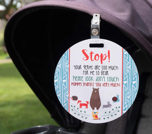 (Three Little Tots) Baby Safety No Touching Car Seat and Stroller TWO PACK – Car Seat Sign, Stroller Sign, Newborn Tag