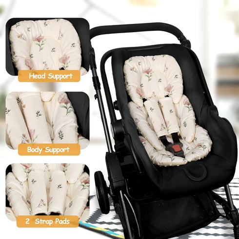 2 Infant Car Seat Insert with Strap Pads, Super Soft Carseat Head and Body Support for Baby Boys and Girls, Reversible