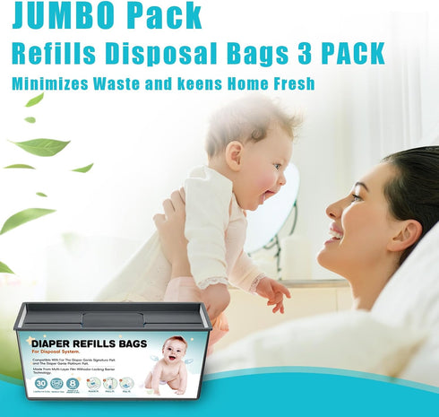 BATADAPTER 90 7-Layer,Odor 4330 3 Pack Bags Diaper Pail Refills Bags Compatible with Genie Easy Roll Signature