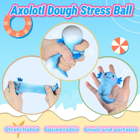 Belsheu Axolotl Animal Dough Fidget Balls Squishy Toys, Blue Axolotl Squeeze Sugar Stress Ball for Adults, Anxiety