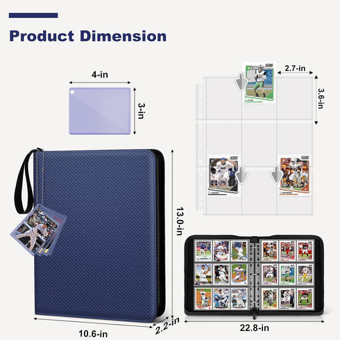 Mlikero Trading Card Binder, 9 Pocket Card Display, 720 Double Sided Pocket Sports Card Binder, Premium Blue