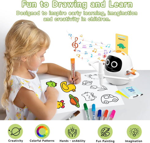 220 3 4 5 6 7 8 Drawing Robot for Kids, Montessori Painting Learning Toys, Voice Interactive Educational Drawing
