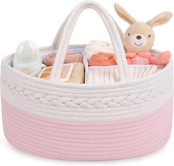 Maliton Diaper Caddy for Baby Girl-Cotton Rope Diaper Caddy, Diaper Organizer for